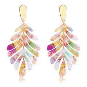 Acrylic Pendant necklace Earrings – Long Statement Leaf Charm Necklace Tortoise
